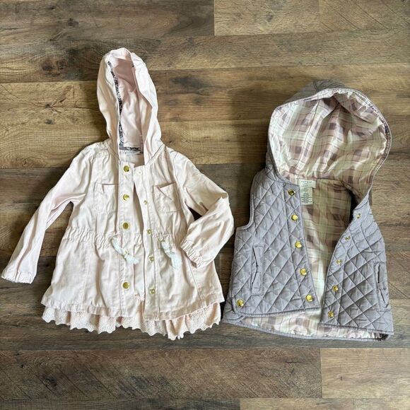 Aspen Kids Adorable Pink Jacket Coat Lace Trim Matching Hooded Vest Girls 2T - Picture 7 of 13